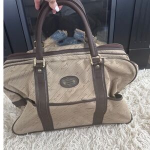 Vintage Peruzzi Florence Italian Canvas Monogram Leather Trim Duffle Bag